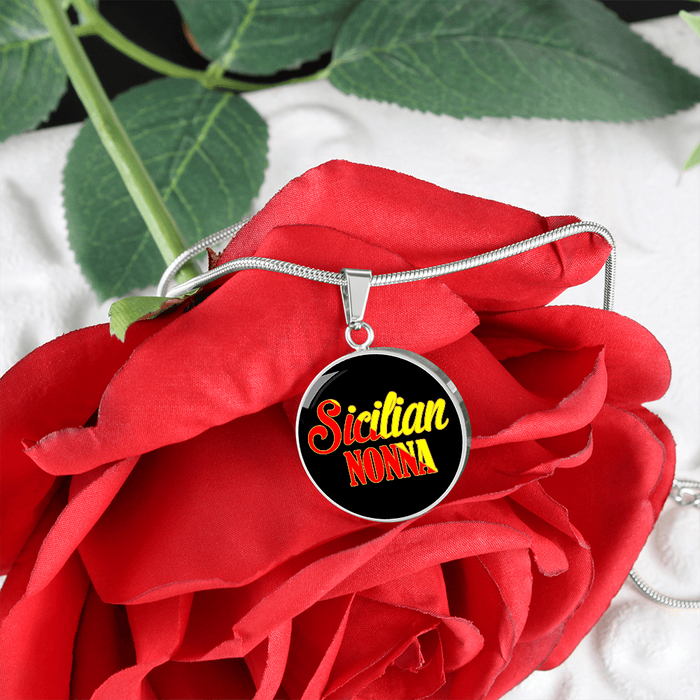 Sicilian Nonna With Black Circle Pendant Necklace