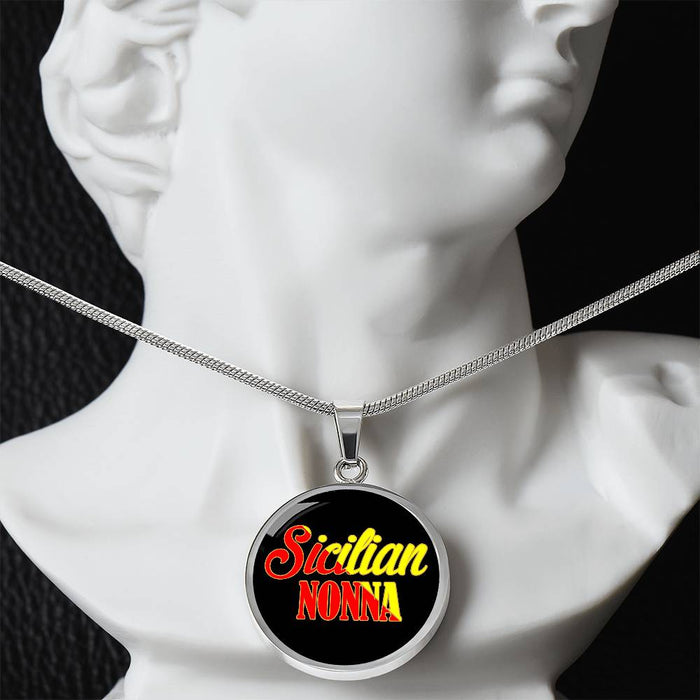 Sicilian Nonna With Black Circle Pendant Necklace