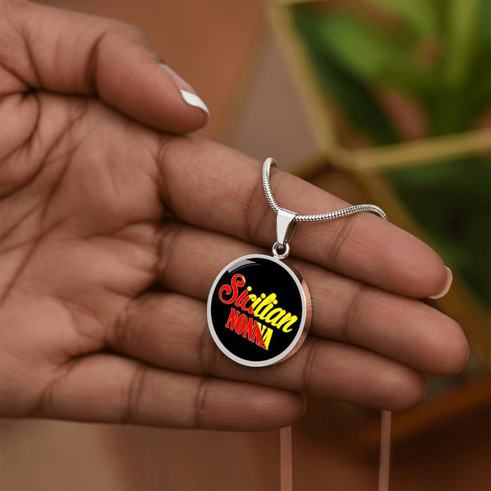 Sicilian Nonna With Black Circle Pendant Necklace