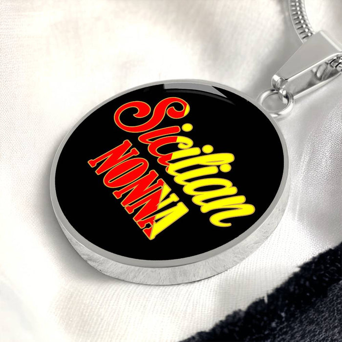 Sicilian Nonna With Black Circle Pendant Necklace