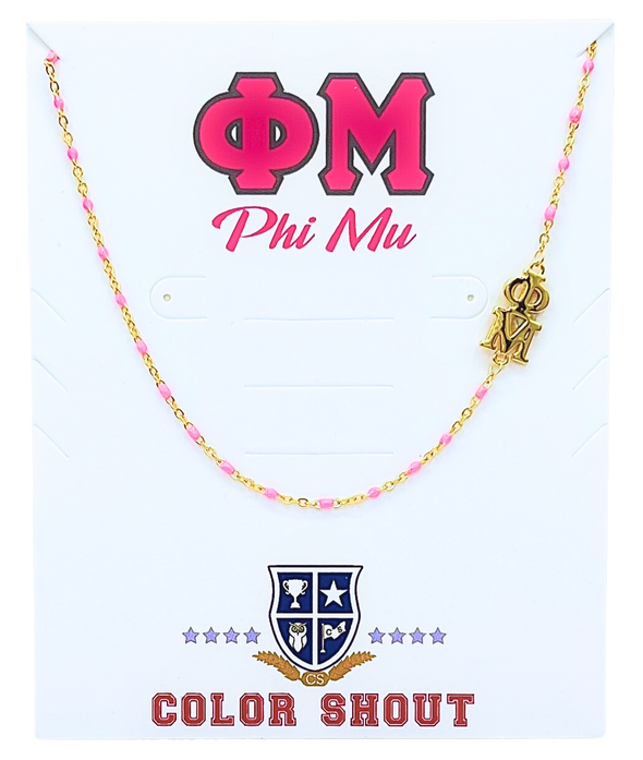 Side Set Enamel Bead Necklace- Phi Mu