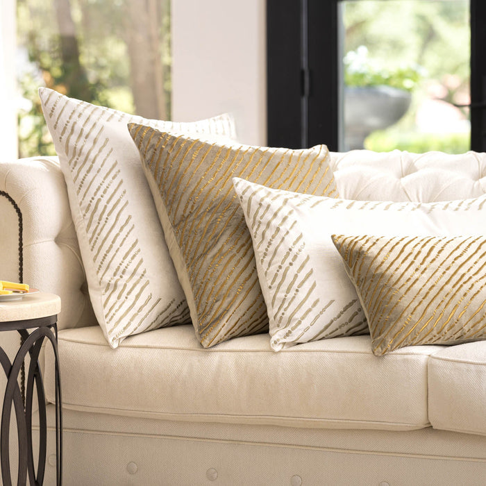 Sparkle Square Pillow Buff Velvet/Gold Embroidery 24X24