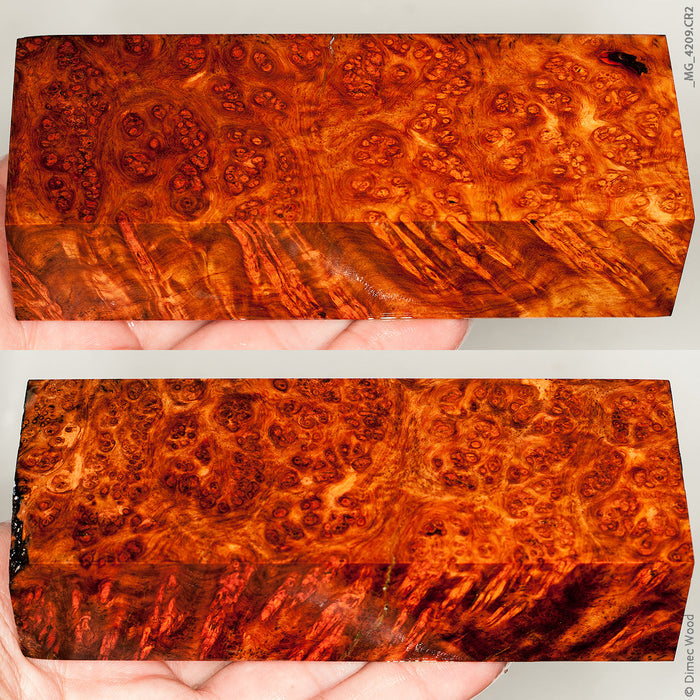 Stabilized red amboyna burl wood block