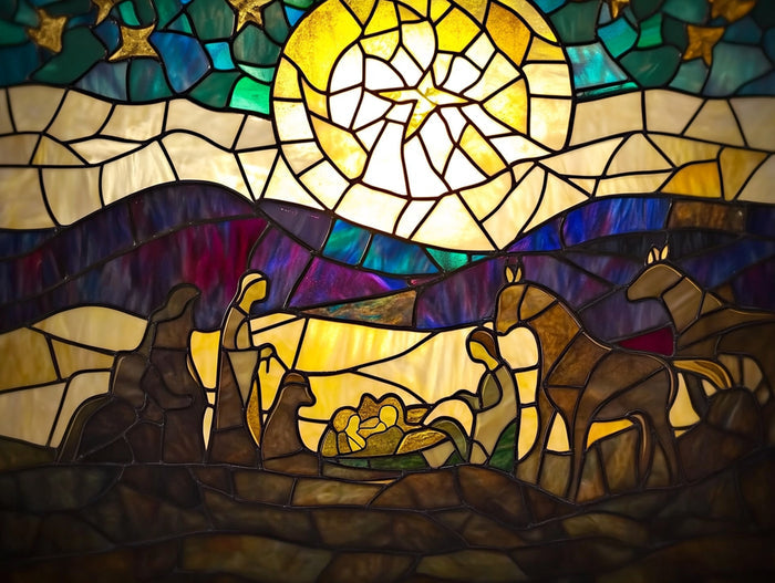 Stained Glass Christmas Nativity Scene