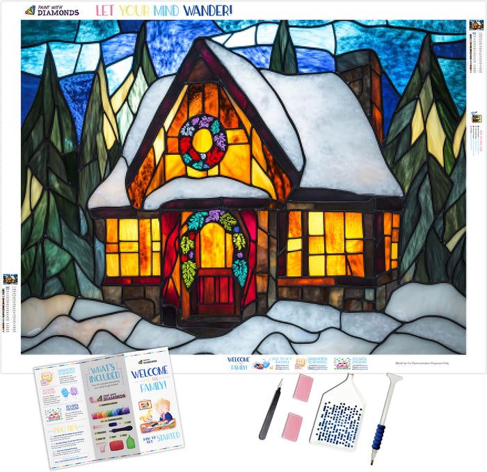 Stained Glass Cozy Winter Cottage