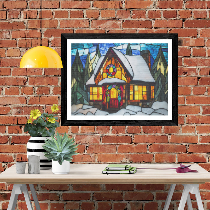 Stained Glass Cozy Winter Cottage