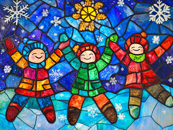 Stained Glass Joyful Snow Angels