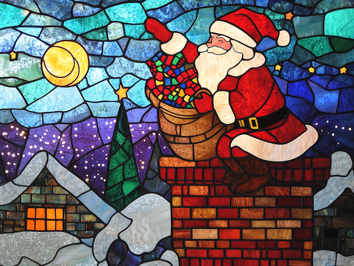 Stained Glass Santa's Arrival