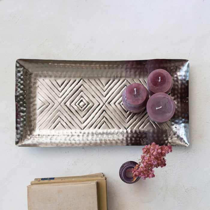 Stamped Antique Silver Aluminum Tray
