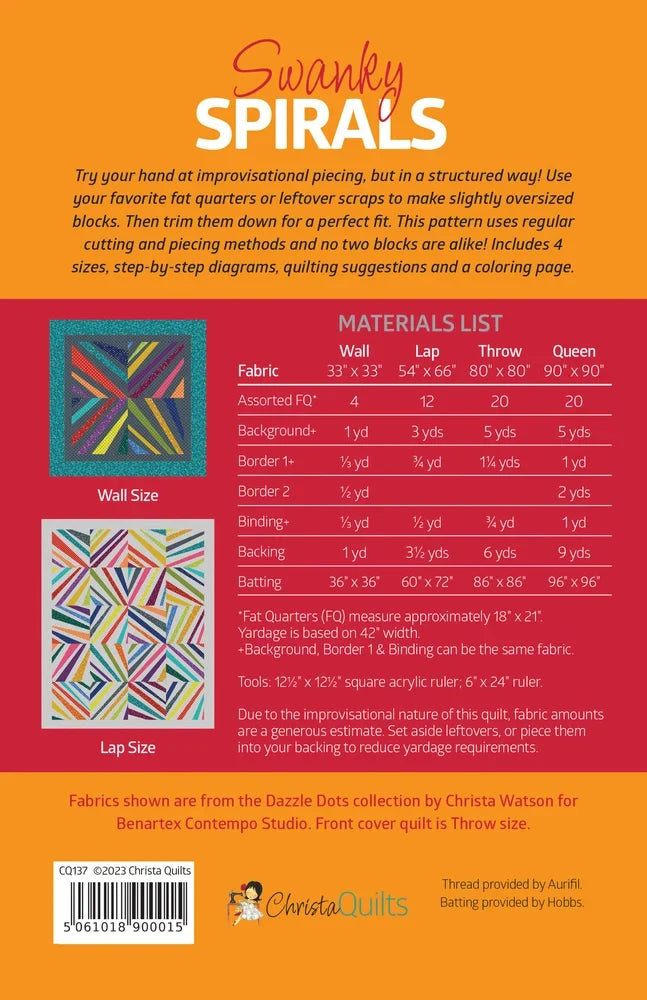 Swanky Spirals Quilt Pattern - Christa Quilts