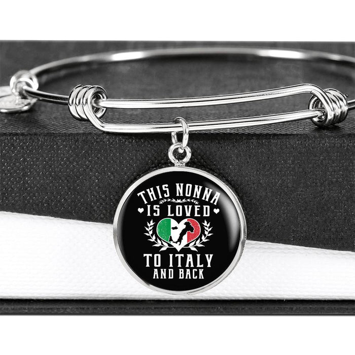 This Nonna is Loved to Italy and Back with Circle Charm Bangle in Gold & Stainless Steel