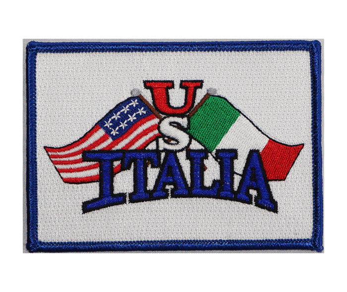 US Italia Flags Iron On Patch (White)
