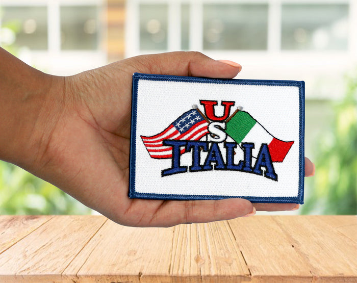 US Italia Flags Iron On Patch (White)
