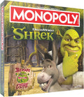 USAopoly Monopoly game box featuring Shrek and Donkey with a 'Beware the Ogre' sign.