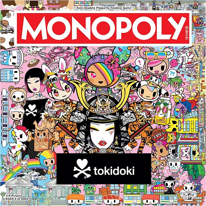 USAopoly Monopoly game box with tokidoki characters and branding