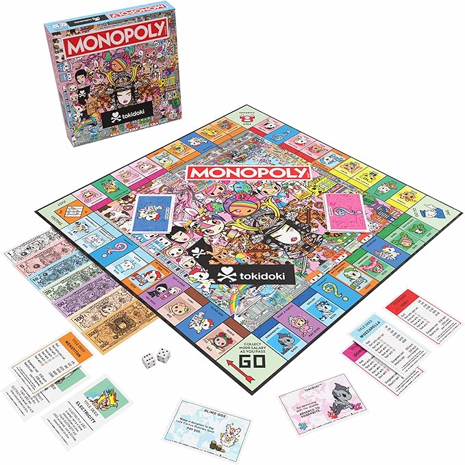 USAopoly Monopoly board game with tokidoki design on a white background