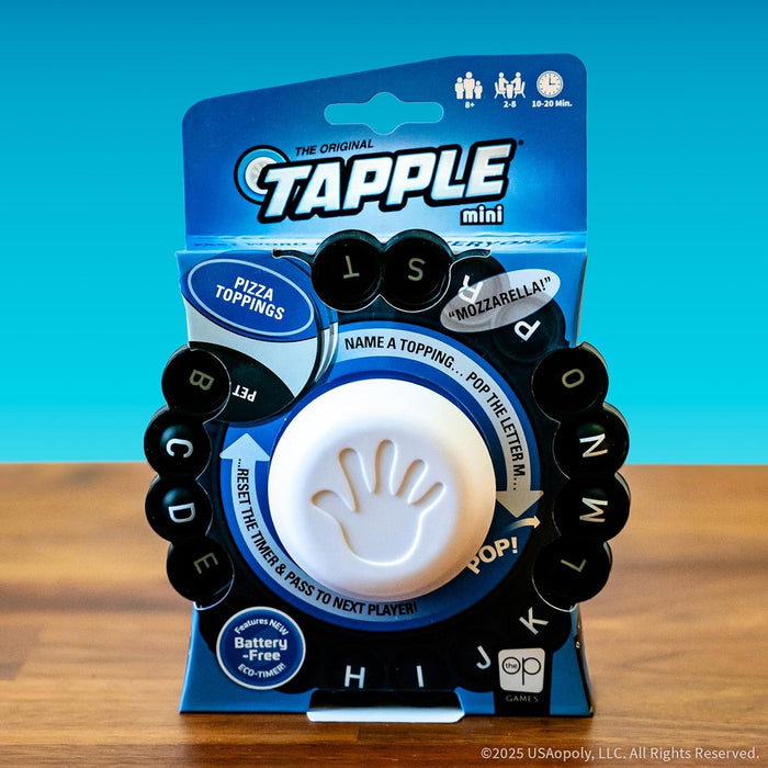 Tapple mini game packaging with blue background