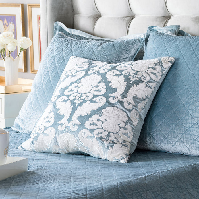 Versailles Square Pillow Ice Blue / Ivory Velvet 24X24 (Pillow Insert Included)