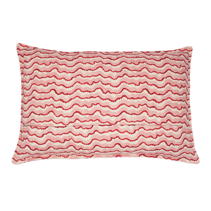 A playful pink cushion made from a breezy linen fabric featuring a charming decorative pattern - on the front and back - and finished with a sleek, Oxford edge