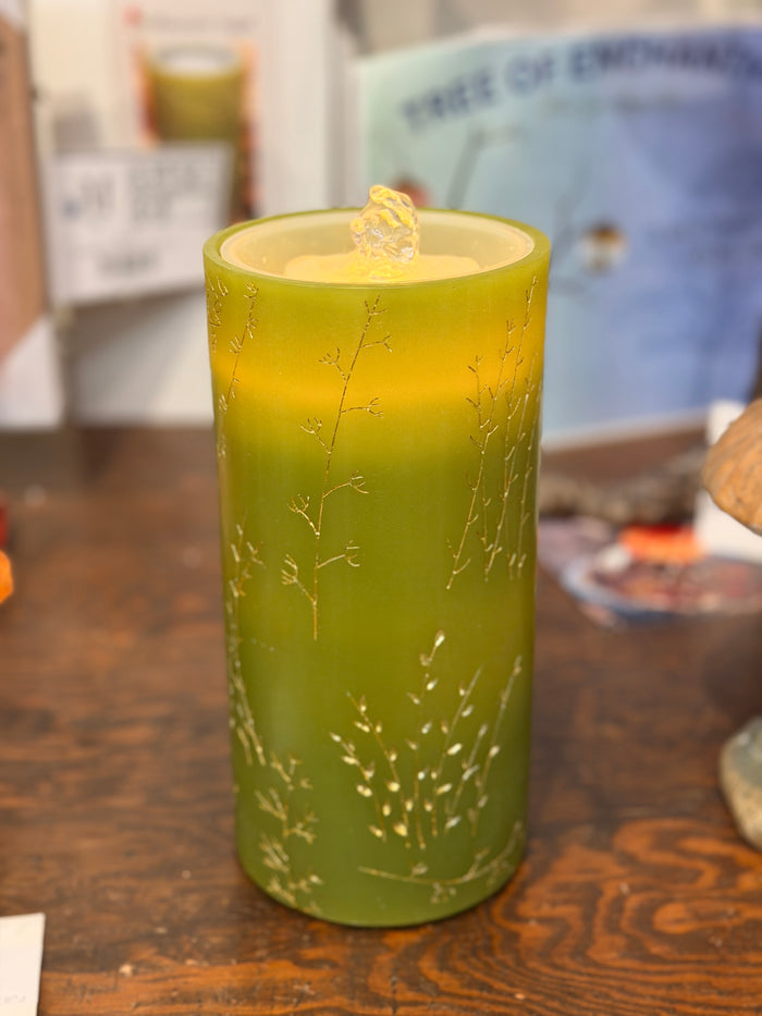 Wax wheat green fountain flameless LED candle 4 x 8 inch with remote for farmhouse traditional fall home decor from Magnolias Home Decor