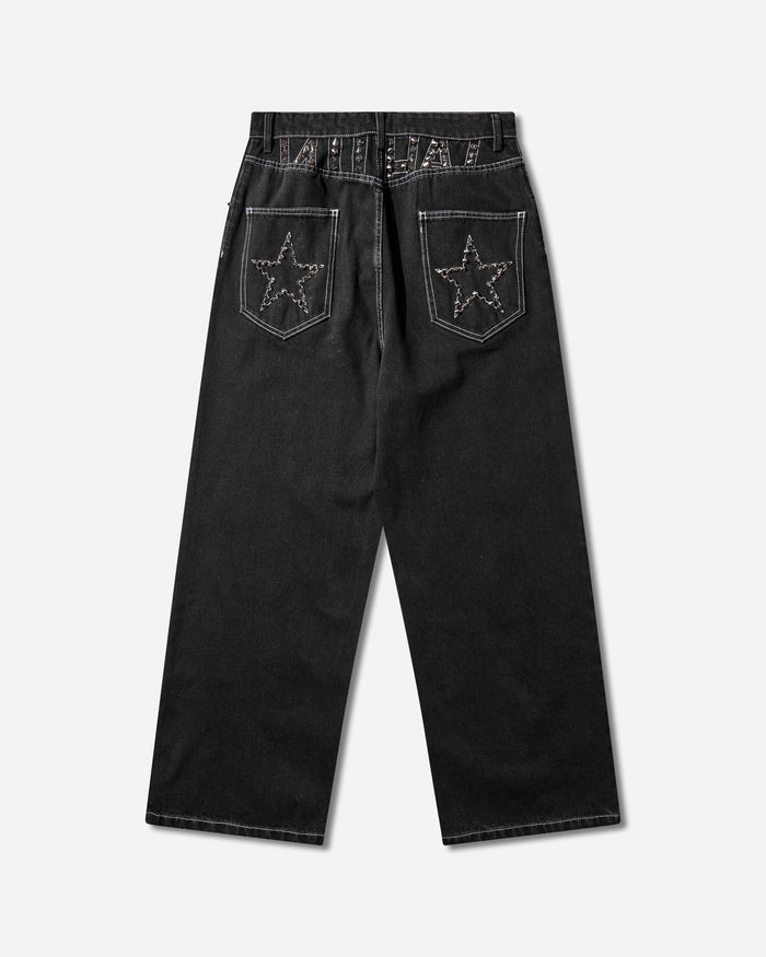 Nii Hai Wmns Baggy Jeans In Grey Wash With Studs Black Pants Denim AW23TRSBDBJ SPK