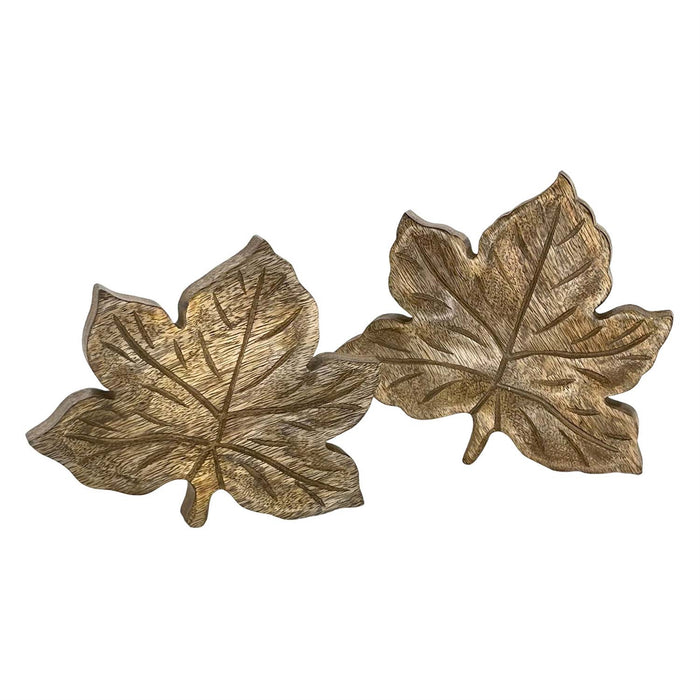 Wood maple leaf block set of 2 for farmhouse traditional fall home decor from Magnolias Home Decor